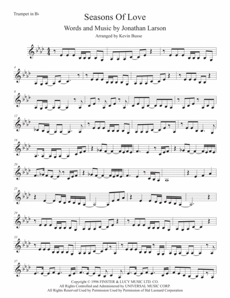 Seasons Of Love Trumpet Original Key Sheet Music