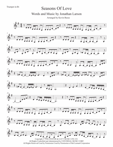 Seasons Of Love Trumpet Sheet Music