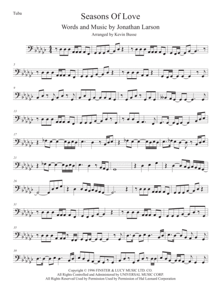 Free Sheet Music Seasons Of Love Tuba Original Key