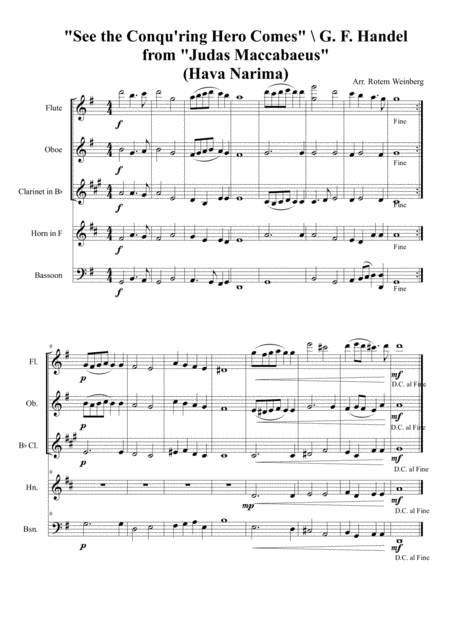 Free Sheet Music See The Conqu Ring Hero Comes Hava Narima Woodwind Quintet