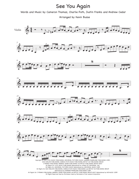 Free Sheet Music See You Again Easy Key Of C Violin