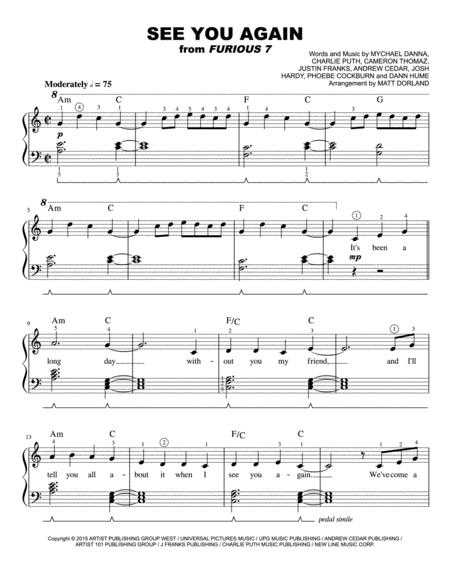 See You Again Easy Piano Sheet Music