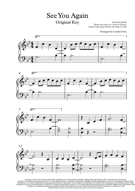 See You Again From Furious 7 Beginner Gm And Am Versions Sheet Music