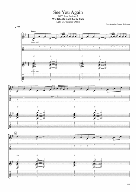 See You Again From Furious 7 Fingerstyle Guitar Duet Sheet Music