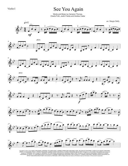 See You Again From Furious 7 For String Quartet Sheet Music