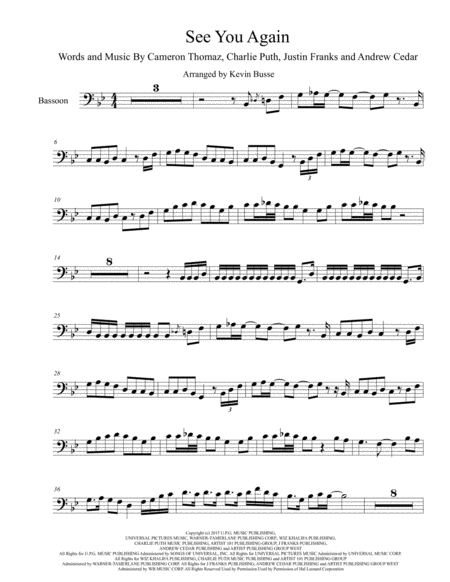 See You Again Original Key Bassoon Sheet Music