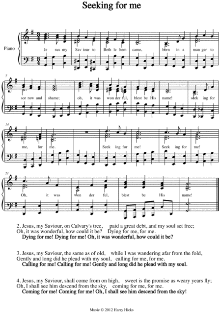Seeking For Me A New Tune To A Wonderful Old Hymn Sheet Music