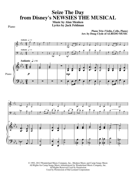 Free Sheet Music Seize The Day From Disneys Newsies The Musical For Piano Trio