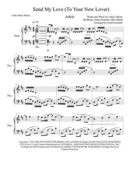 Free Sheet Music Send My Love To Your New Lover Piano Solo