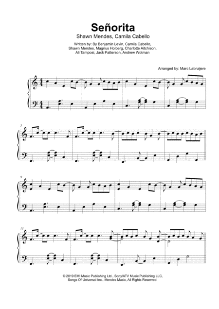 Free Sheet Music Senorita Mendes Cabello Intermediate Piano