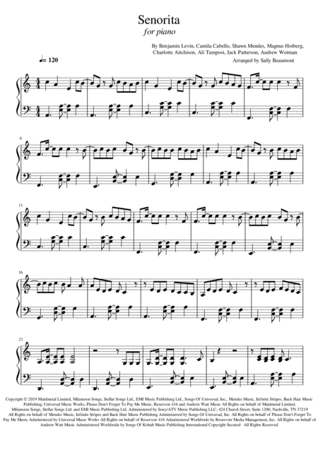 Free Sheet Music Senorita Piano Solo