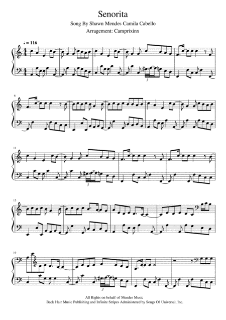 Free Sheet Music Senorita Shawn Mendes Ft Camilla Cabello Piano Music Sheet