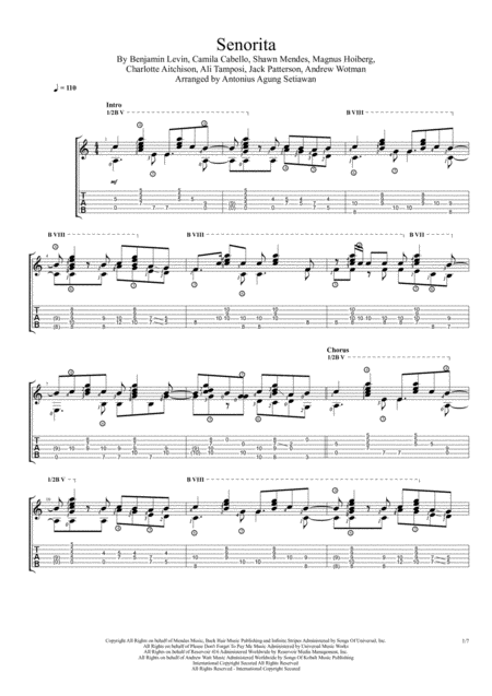 Free Sheet Music Senorita Solo Guitar Tablature