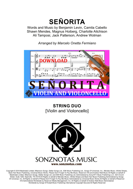 Free Sheet Music Senorita Violin And Violoncello Shawn Mendes And Camila Cabello Score And Parts