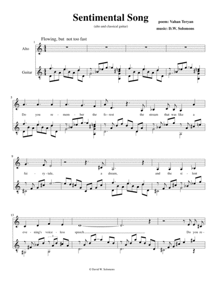Free Sheet Music Sentimental Song For Alto Voice And Guitar