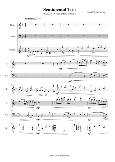 Free Sheet Music Sentimental Trio For Flute Cello And Guitar