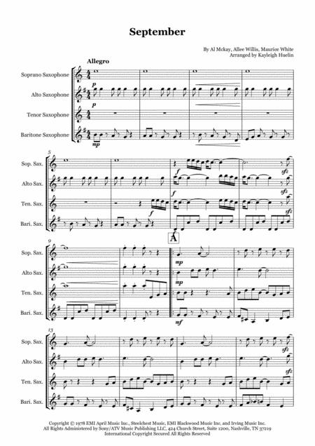 September By Earth Wind And Fire Saxophone Quartet Satb Sheet Music