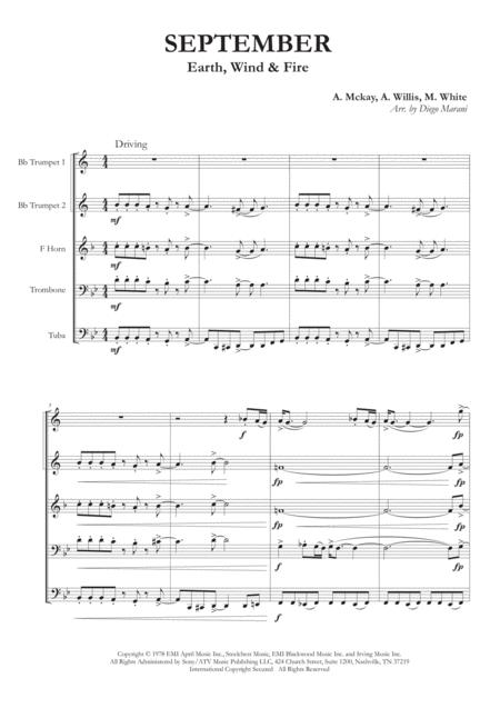 September By Earth Wind Fire For Brass Quintet Sheet Music