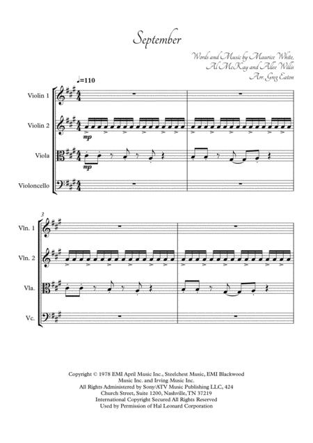 September Earth Wind And Fire Arranged For String Quartet By Greg Eaton Score And Parts Perfect For Gigging Quartets Sheet Music