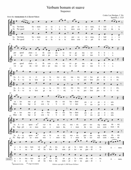 Sequence Verbum Bonum Et Suave From Anonymous 4 Secret Voices Sheet Music