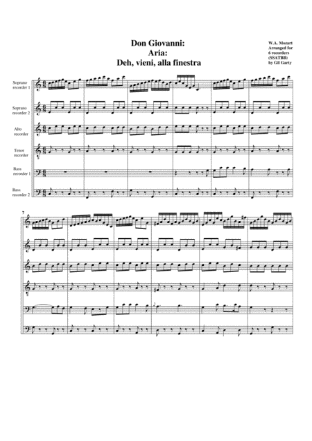 Serenade From Don Giovanni Arrangement For 6 Recorders Sheet Music