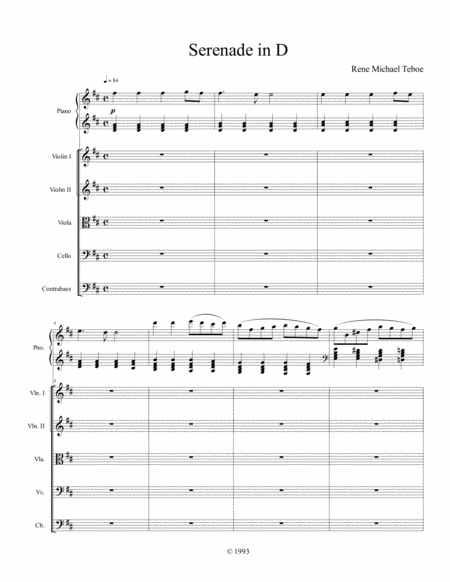 Serenade In D For Piano And String Orchestra Sheet Music