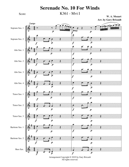 Free Sheet Music Serenade No 10 For Winds Mvt I Largo