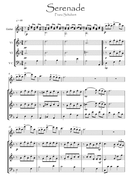 Serenade Schubert Guitar Play Along Sheet Music