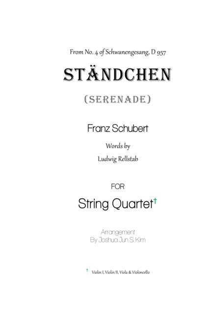 Serenade Standchen D957 For String Quartet Sheet Music