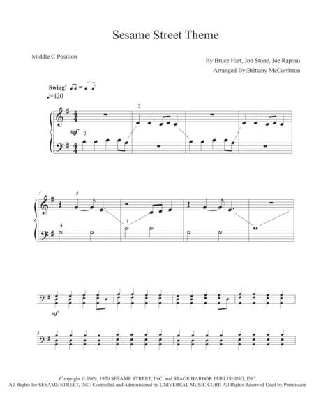 Sesame Street Theme Five Finger Piano With Teacher Duet Sheet Music