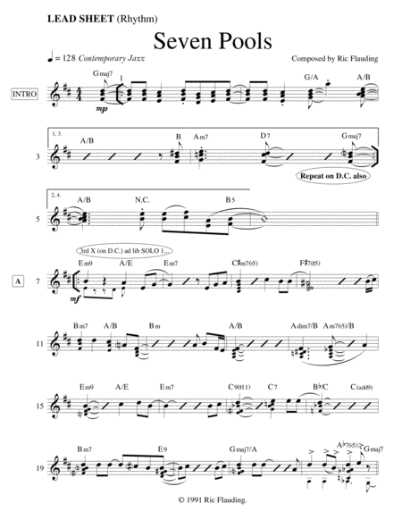 Free Sheet Music Seven Pools Lead Sheet