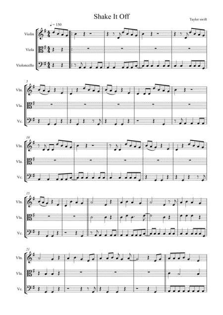 Shake It Off By Taylor Swift Arranged For String Trio Violin Viola And Cello Sheet Music