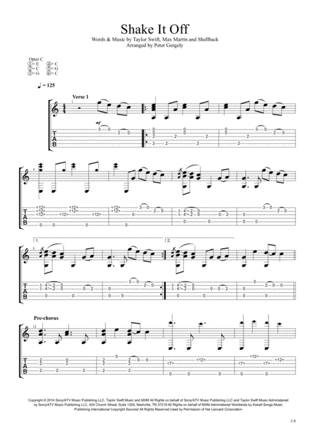 Shake It Off Fingerstyle Guitar Sheet Music