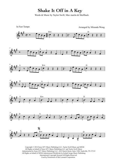 Free Sheet Music Shake It Off Lead Sheet In A Key With Chords