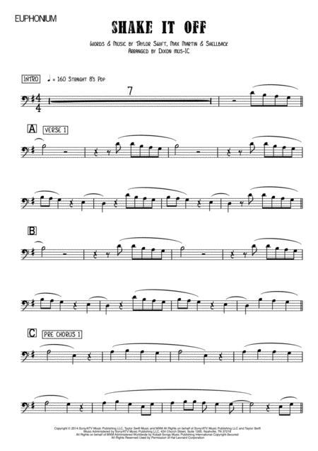 Shake It Off Solo Euphonium Bass Clef Piano Accompaniment Sheet Music