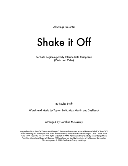 Free Sheet Music Shake It Off Viola And Cello Duet