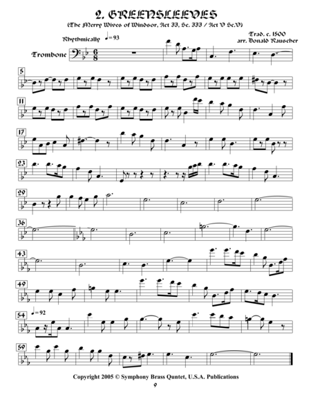 Shakespearean Music For Brass Quintet 2 Greensleeves The Merry Wives Of Windsor Romeo And Juliet Trombone Sheet Music