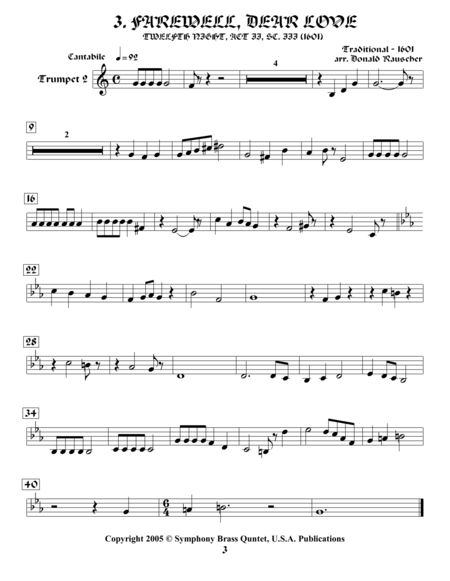 Free Sheet Music Shakespearean Music For Brass Quintet 3 Farewell Dear Love Twelfth Night Tumpet 2