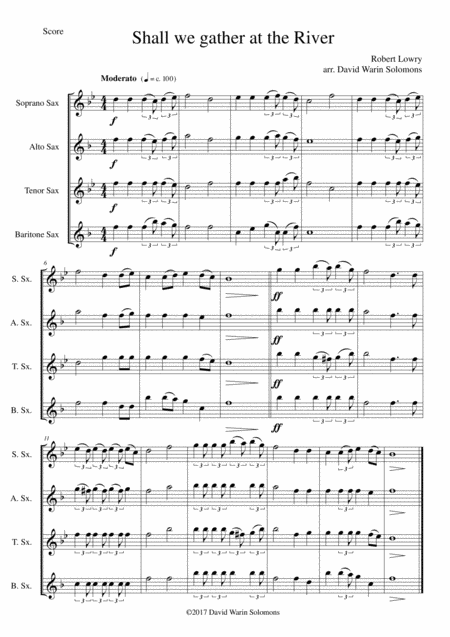 Shall We Gather At The River Saxophone Quartet Sheet Music