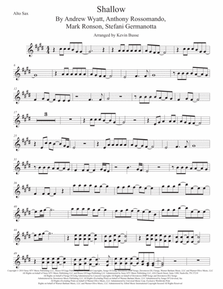 Shallow Alto Sax Original Key Sheet Music