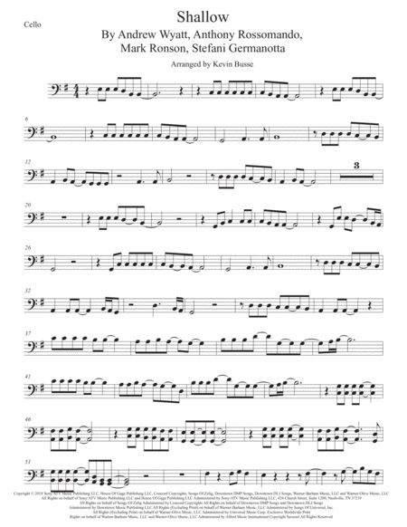 Shallow Cello Original Key Sheet Music