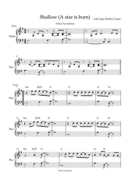 Shallow For Beginner Piano A Star Is Born Sheet Music