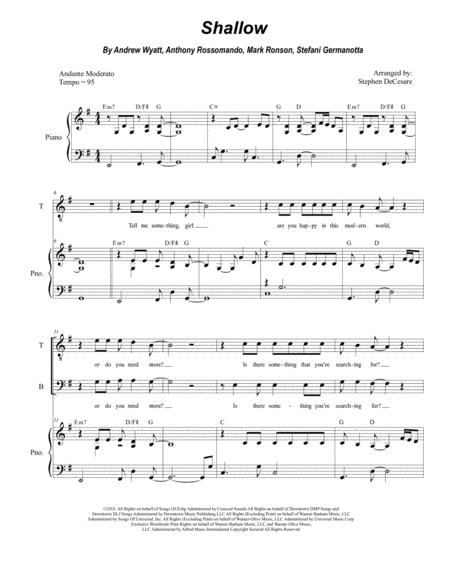 Shallow For Vocal Quartet Satb Sheet Music