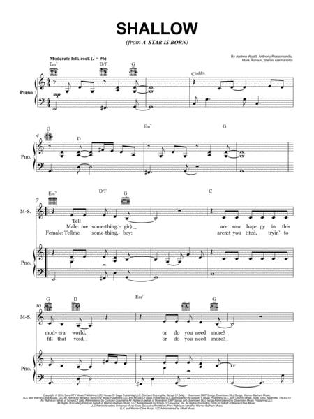 Shallow From A Star Is Born Early Intermediate Version Sheet Music