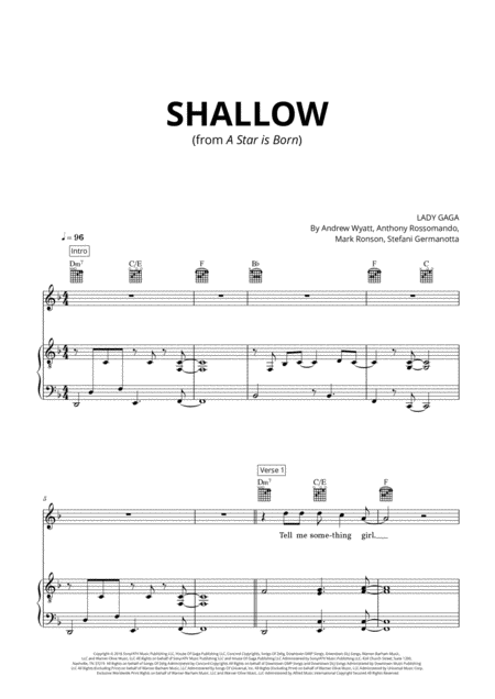 Shallow From A Star Is Born F Major Sheet Music