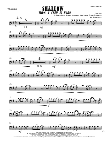 Shallow From A Star Is Born Solo Cello Sheet Music