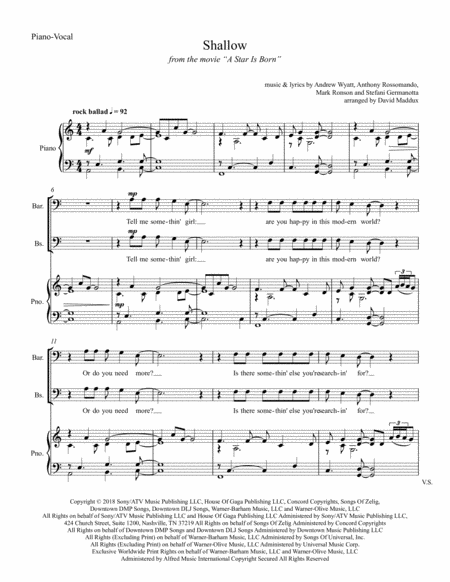 Free Sheet Music Shallow From The Movie A Star Is Born