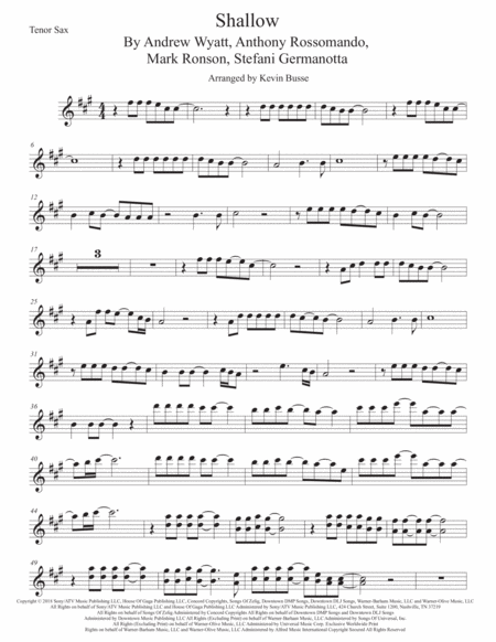 Shallow Tenor Sax Original Key Sheet Music