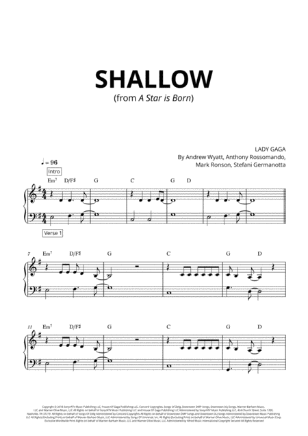 Free Sheet Music Shallow Very Easy Piano Original Version