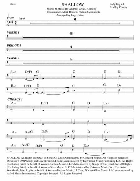 Shallow Violin Piano Guitar Bass Drums Sheet Music